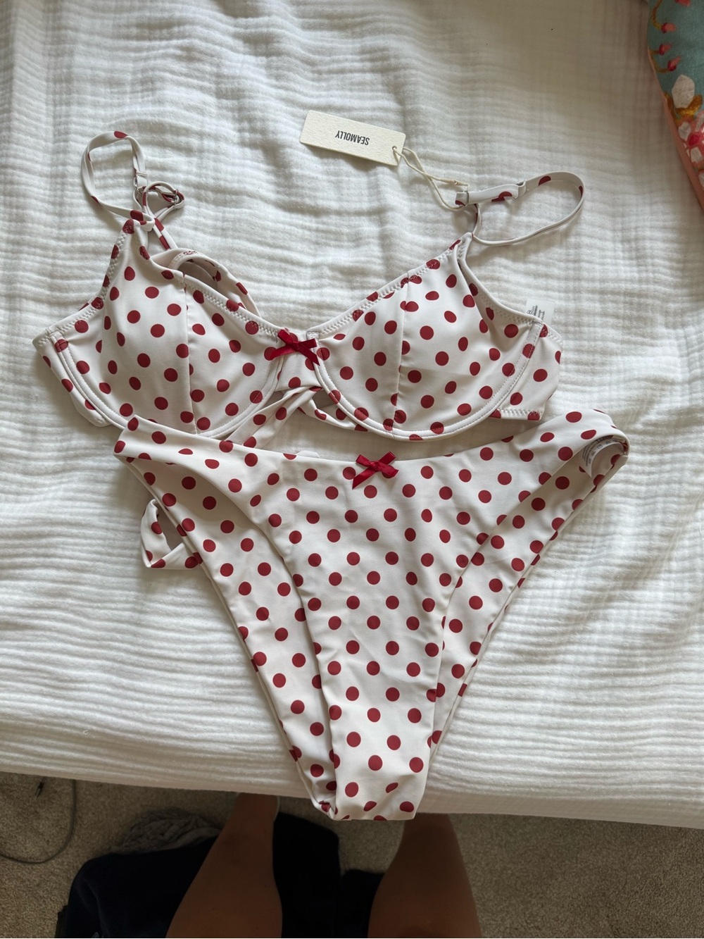 Polka Dot Underwire Bikini Set - White with Red Dots